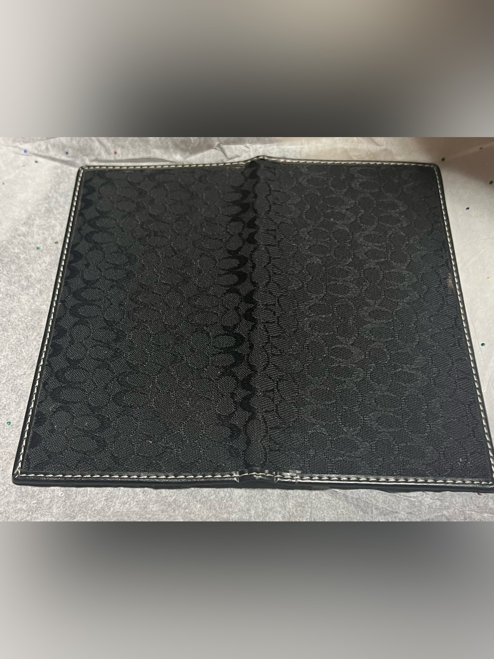 Coach Black Leather Embossed Logo checkbook holder